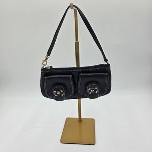 Michael Kors Vintage Black Leather Wristlet with Dual Front Pockets